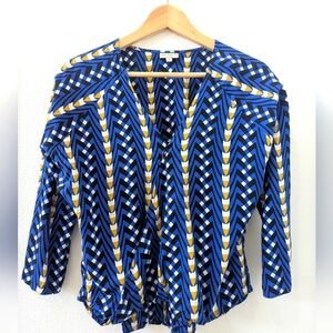 The Odells XS Blue And Yellow Wrap Top